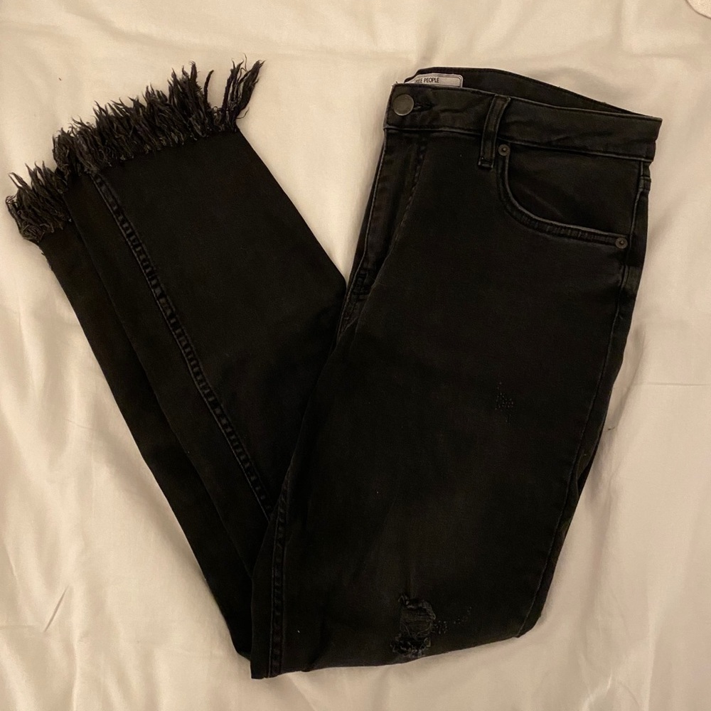 Free People Black Jeans with Fringed hem